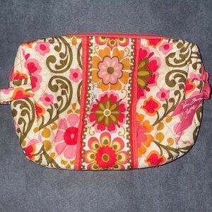 Vera Bradley Pink and Orange Cosmetic Bag with Quilted Floral Design
